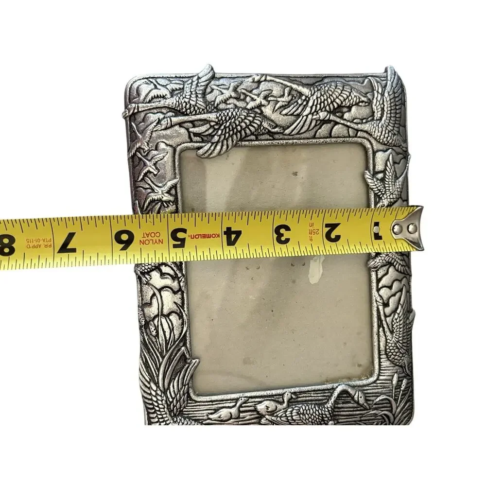 Vintage 1987 Arthur Court Geese Picture Frame: Antiqued Aluminum, 4”x5” Window
